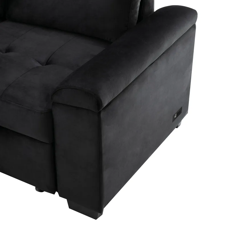 Sleeper Sectional Sofa, L-Shape Corner Couch Sofa Bed With Storage Ottoman & Hidden Arm Storage & US
