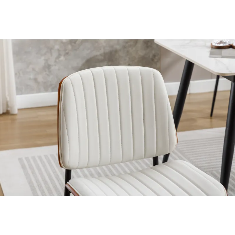 Dining Chairs (Set of 2) Mid-Century Modern Retro Faux Leather Chair With Bentwood Upholstered Seat 