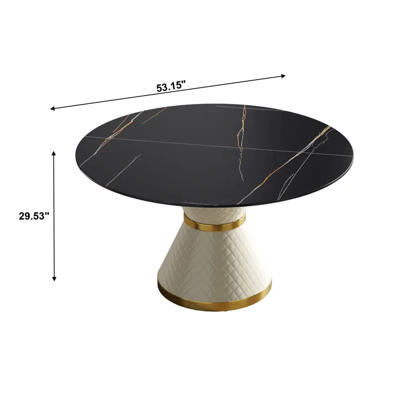 53.15\" Modern Artificial Stone Round Carbon Steel Base Dining Table, Can Accommodate 6 People - Bla