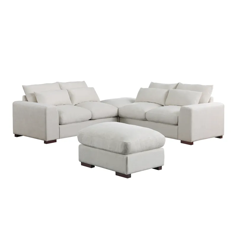 Tatman - Linen Blend Sectional With 2 Ottomans - Beige