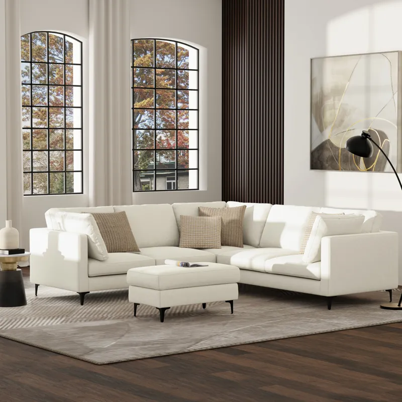 Ava - Mid Century Corner Sectional Sofa - Cream