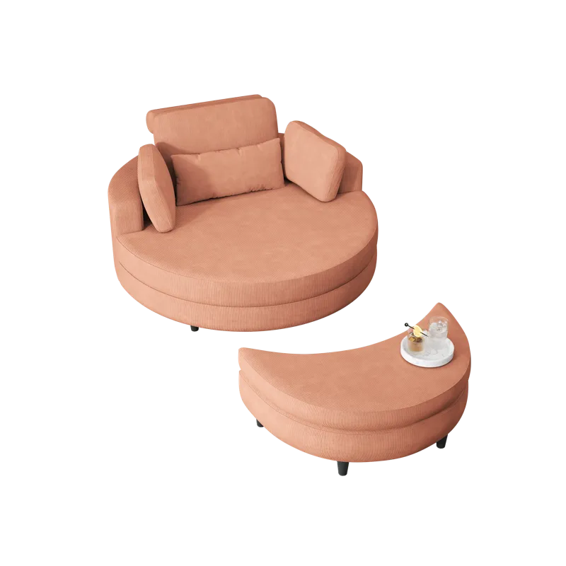 Corduroy Sofa With Two Throw Pillows, A Waist Pillow And An Extra Tray Is Comfortable For A Small Ap