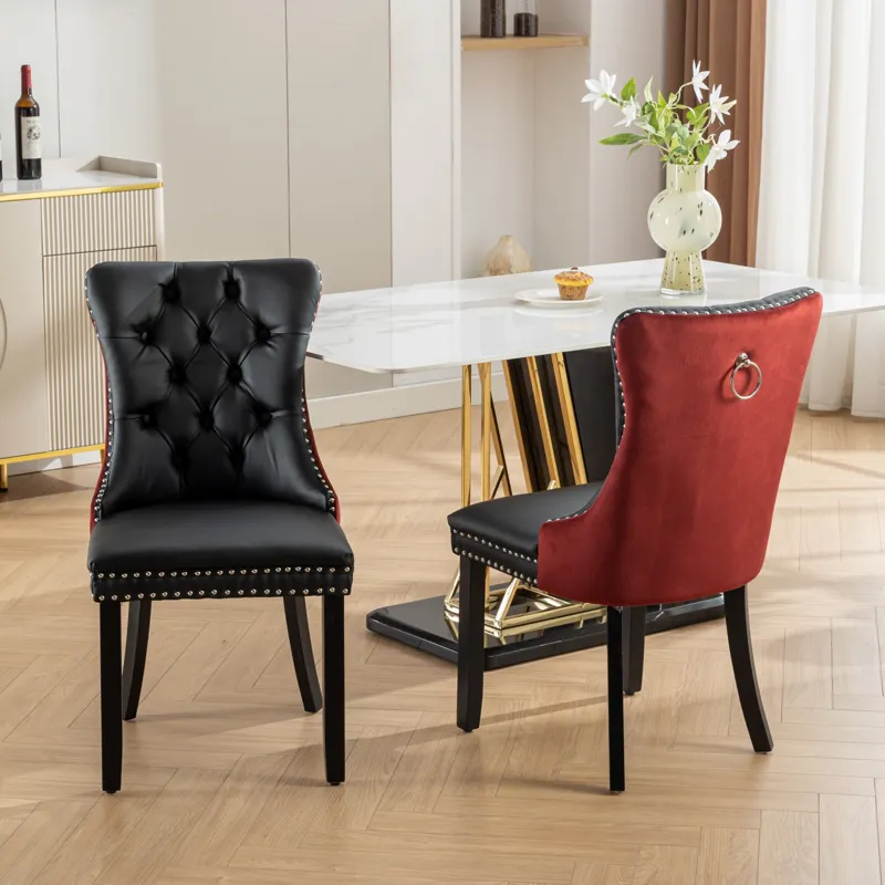 Nikki - Modern, High-End Tufted Solid Wood Contemporary PU And Velvet Upholstered Dining Chair With 