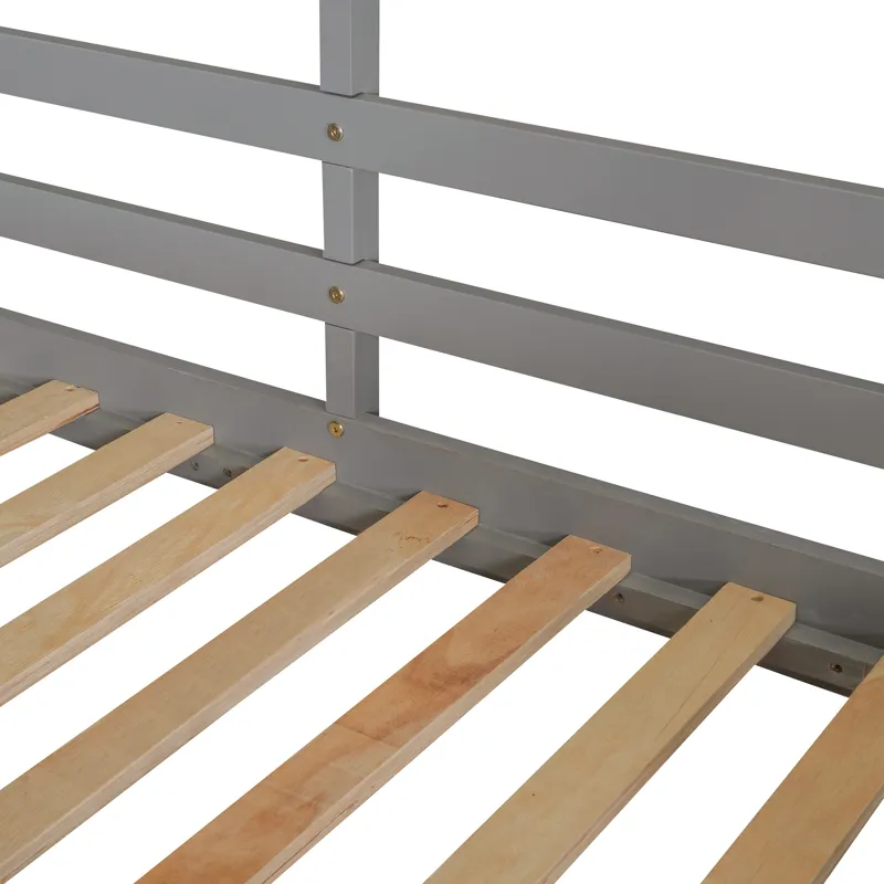 Twin Over Twin Bunk Bed Wood Bed With Roof, Window, Guardrail, Ladder - White