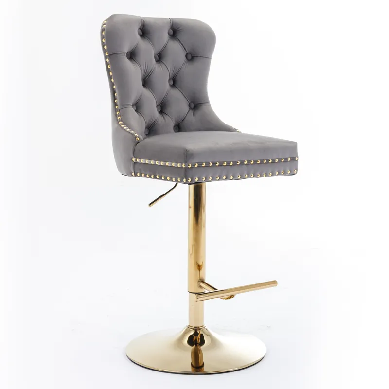 Thick Golden Swivel Velvet Barstools Adjusatble Seat Height From 25-33\", Modern Upholstered Bar Sto