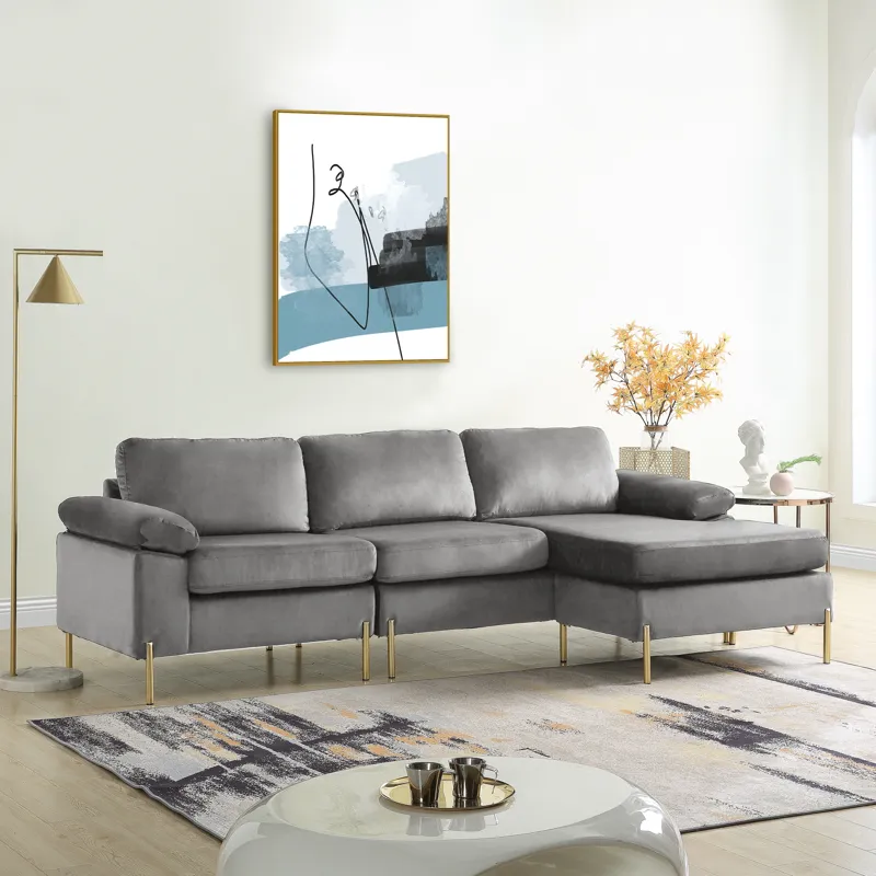 Shannon - Velvet Sectional Sofa With Chaise - Gray