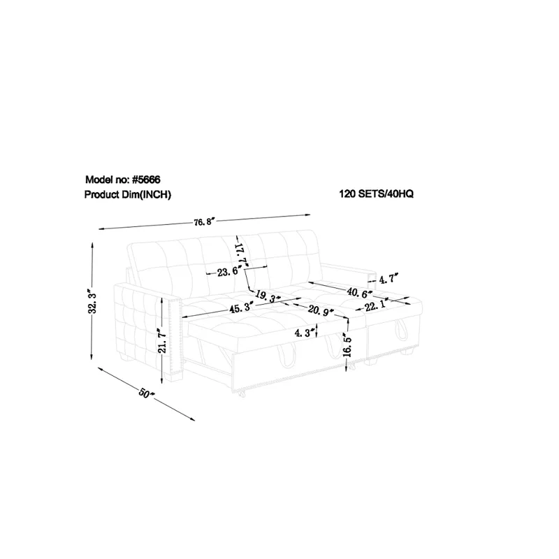Reversible Sectional Storage Sleeper Sofa Bed, L-Shape 2 Seat Sectional Chaise With Storage, Skin-Fe