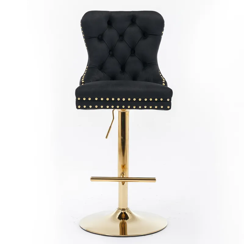Thick Golden Swivel Velvet Barstools Adjusatble Seat Height From 27-35\", Modern Upholstered Bar Sto