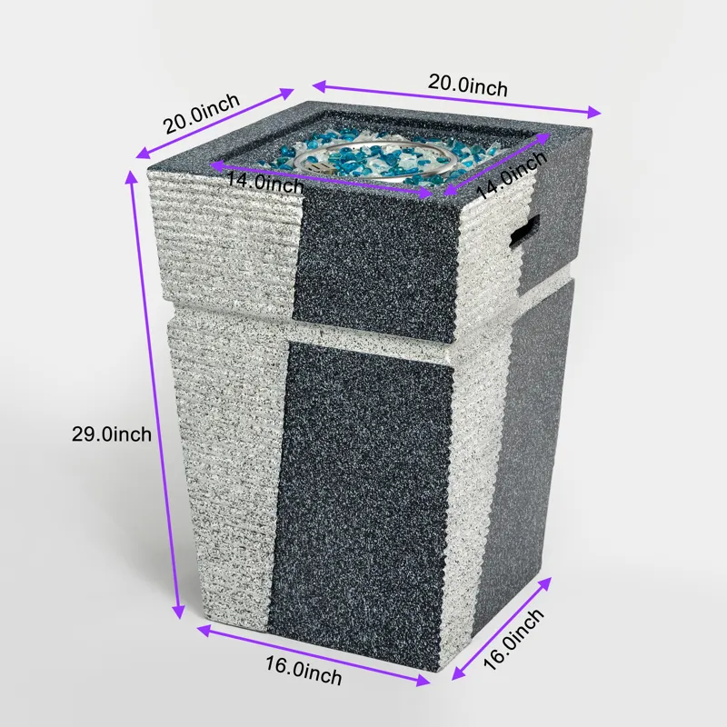 Outdoor Concrete Fire Pit Column Propane Fire Pit Patio Gas Fire Pit - Light Grey / Blue