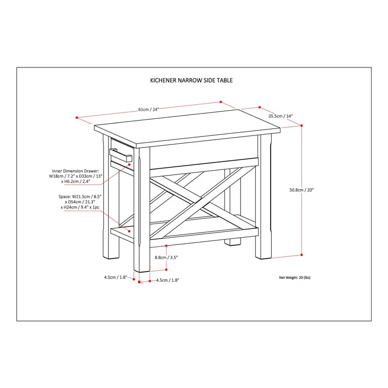 Kitchener - Narrow Side Table - Warm Walnut Brown