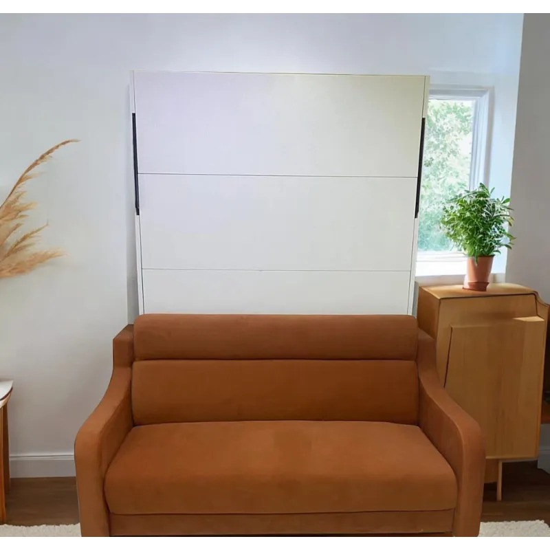 Morden Deisgn Vertical Murphy Bed With Sofa For Bedroom Or Guestroom White Wall Bed Space Saving Hid