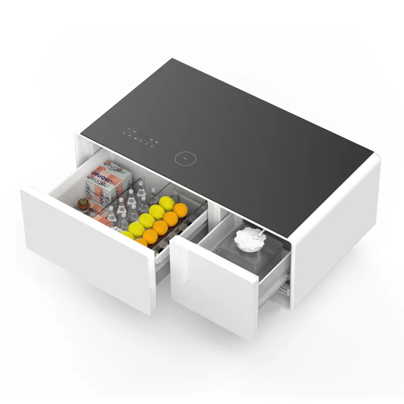 Modern Smart Coffee Table With Built-In Fridge, Bluetooth Speaker, Wireless Charging, Touch Control 