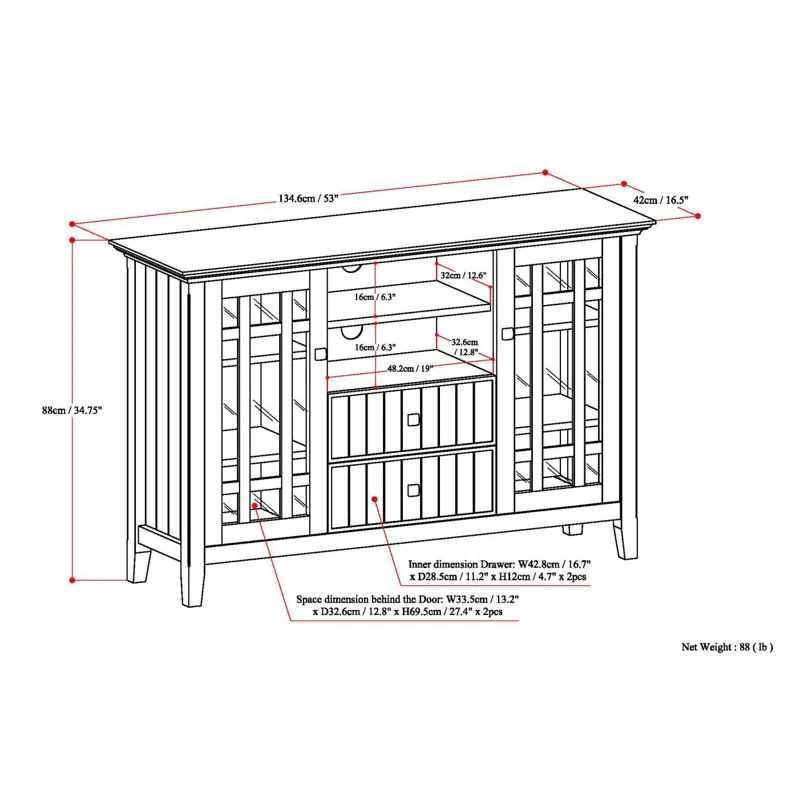 Bedford - Tall TV Media Stand - Dark Tobacco Brown