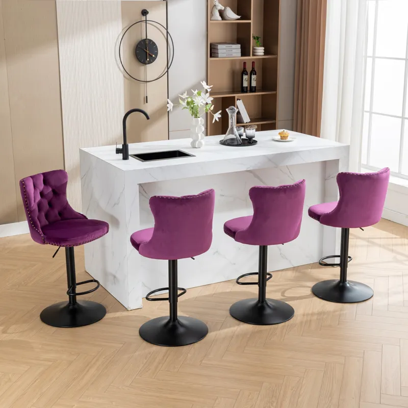 Swivel Velvet Barstools Adjusatble Seat Height , Modern Upholstered Bar Stools With Backs Comfortabl