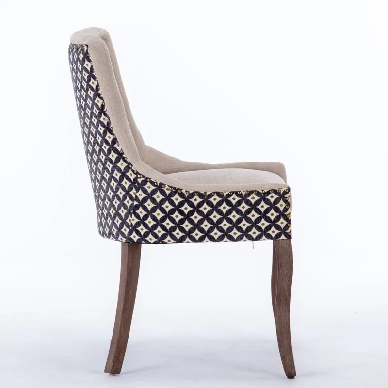 Ultra Side Dining Chair, Thickened Fabric Chairs With Neutrally Toned Solid Wood Legs, Bronze Nail H