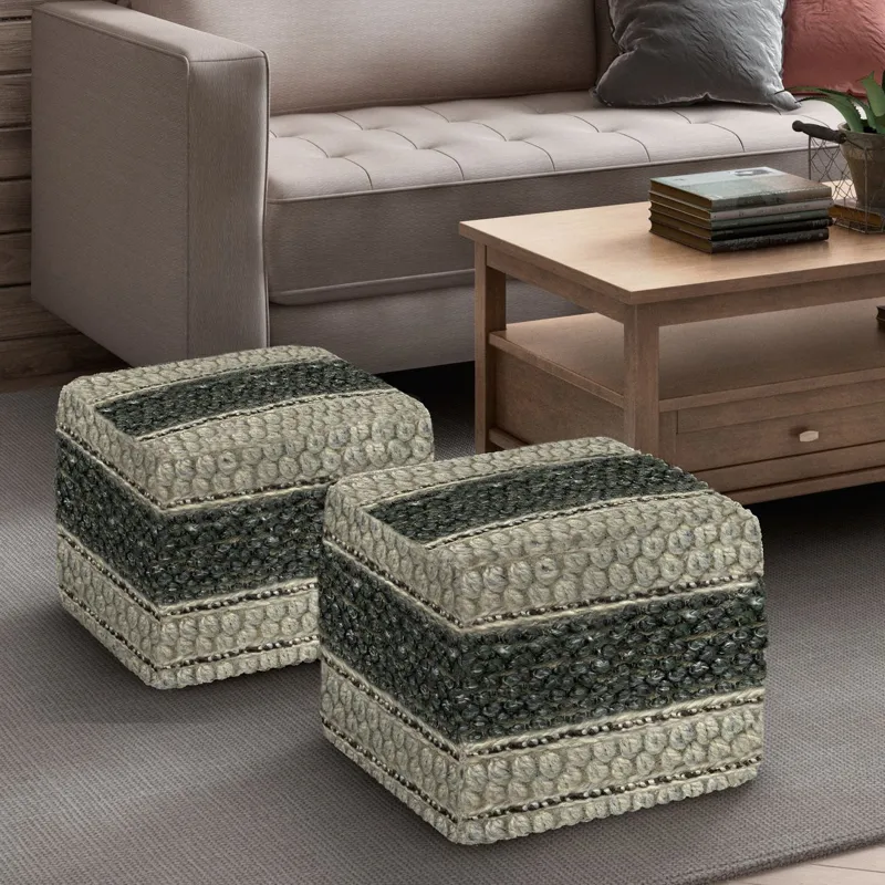Grady - Square Pouf - Green / Natural