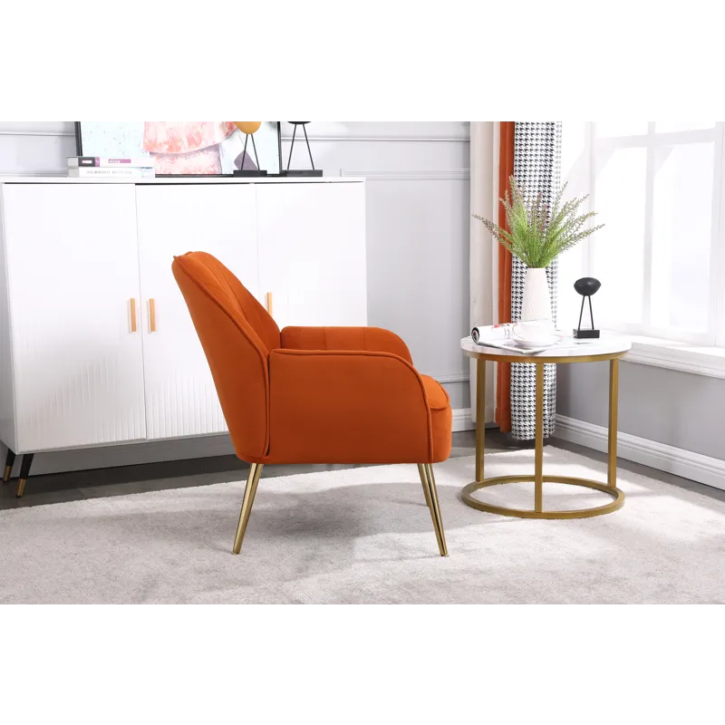 Modern Mid-Century Chair Velvet Sherpa Armchair For Living Room Bedroom Office - Orange