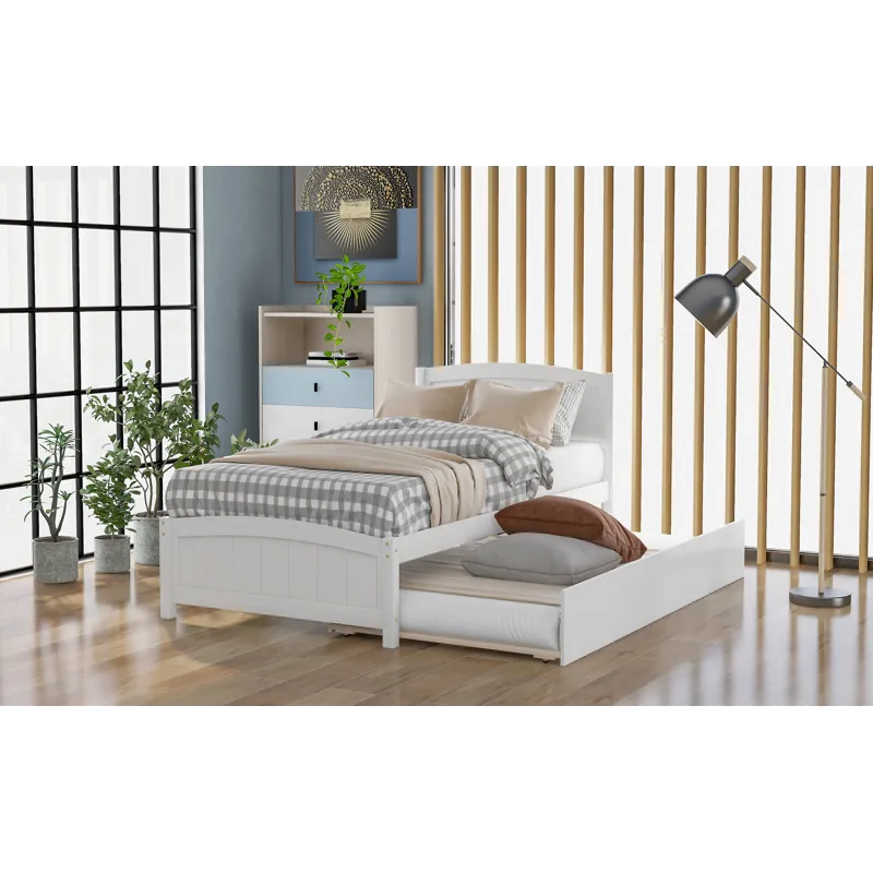 Twin Size, Platform Bed With Trundle - White