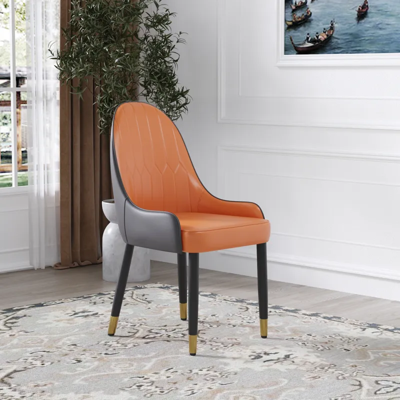 Modern PU Sponge-Filled Dining Chair, Solid Wood Metal Legs, Suitable For Restaurants, Living Rooms 