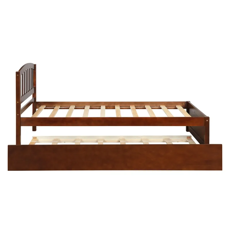 Twin Size Platform Bed Wood Bed Frame With Trundle Walnut