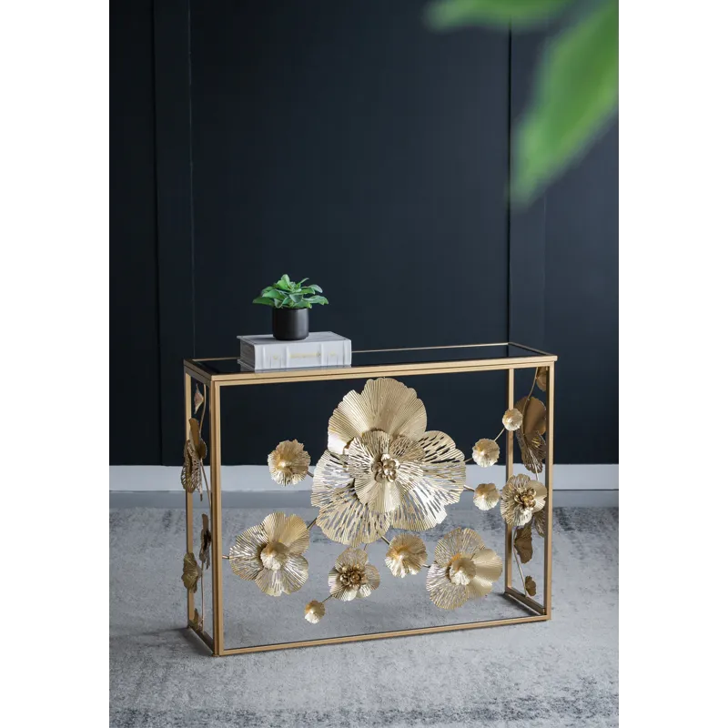 Console Table With Mirrored Glass Top, Modern Entryway Table For Living Room Foyer Entryway - Gold