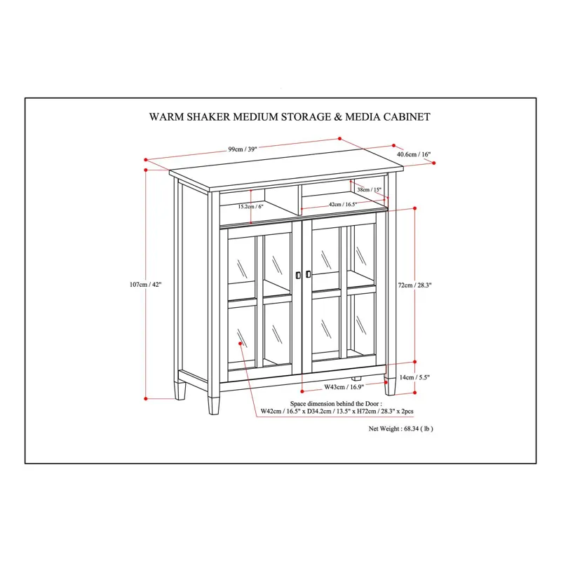 Warm Shaker - Medium Storage Media Cabinet - Tobacco Brown