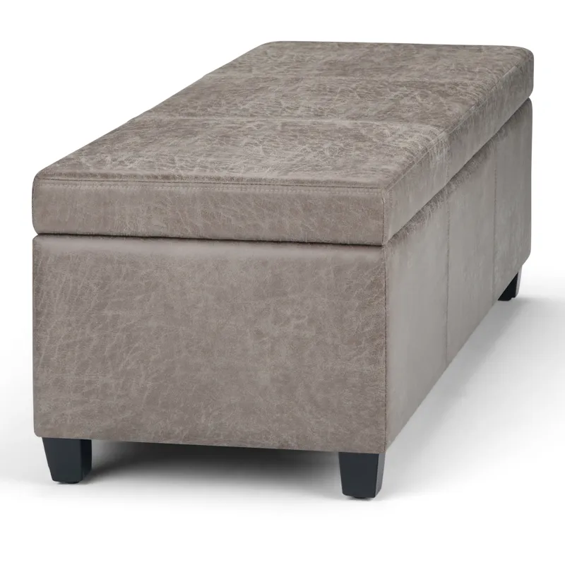 Avalon - Storage Ottoman Bench - Distressed Grey Taupe