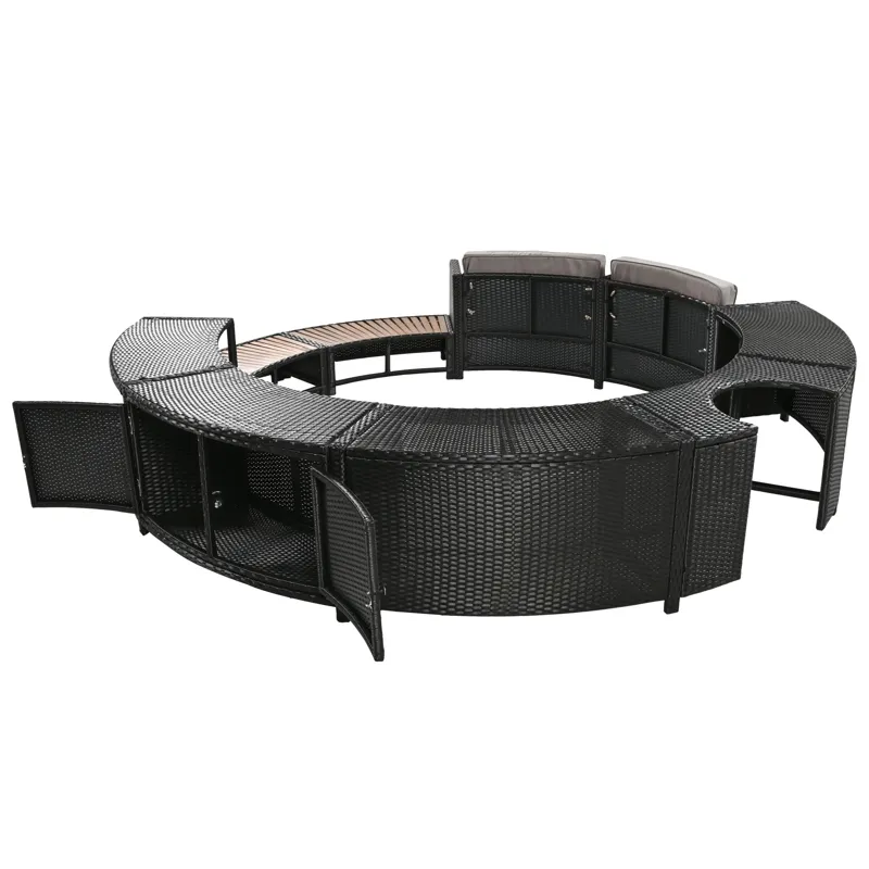 Spa Surround Spa Frame Patio Rattan Sofa Set With Storage Spaces, Mini Sofa And Comfortable Cushion 