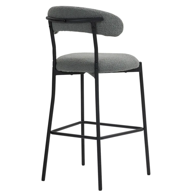 26\'\' Counter Height Bar Stools Teddy Fabric Cover Kitchen Island Counter Bar Stool With Black Powd