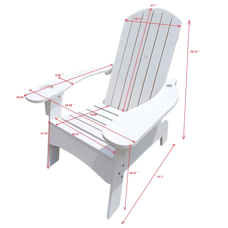 Outdoor Or Indoor Wood Adirondack Chair With An Hole To Hold Umbrella, On The Arm - White