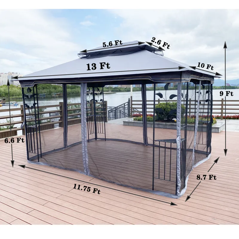 Outdoor Patio Gazebo Canopy Tent With Ventilated Double Roof And Mosquito Net (Detachable Mesh Scree