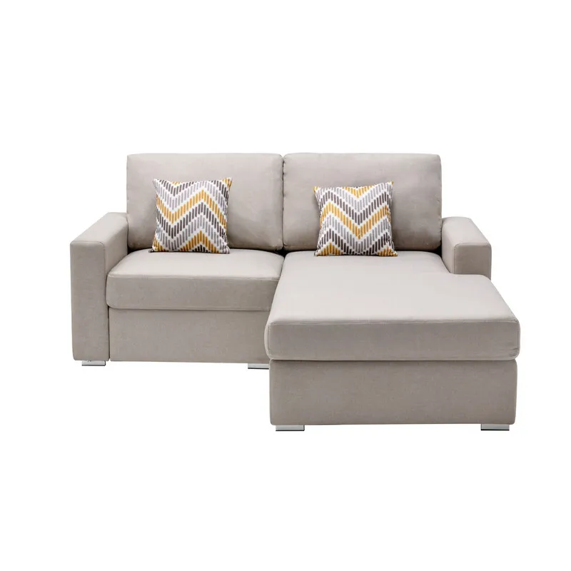 Nolan - Linen Fabric 2-Seater Reversible Sofa Chaise With Pillows, Interchangeable Legs - Beige