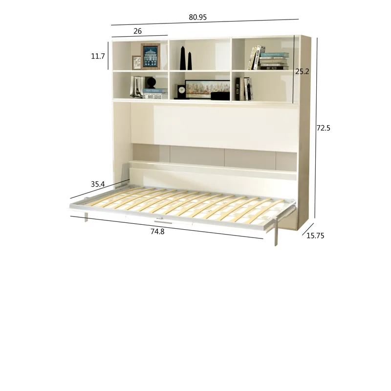 Mordern Design Twin Size Horizontal Murphy Bed With Shelf Storage For Bedroom Or Guestroom Wall Bed 