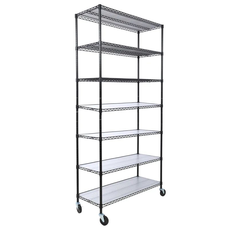 7 Tier Metal Shelf Wire Shelving Unit, 2450Lbs Heavy Duty Adjustable Storage Rack With Wheels & Shel