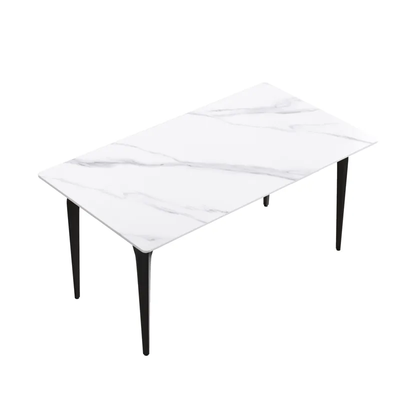63\" Modern Artificial Stone White Straight Edge Black Metal Leg Dining Table, 6 People - White / Bl