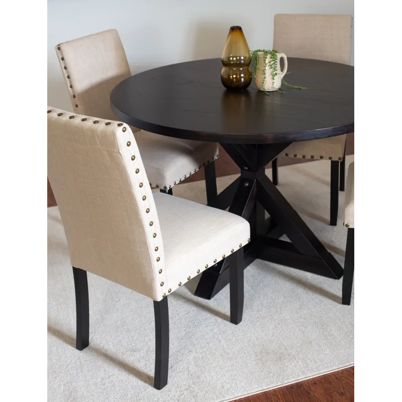 Mytzi - 5 Piece Dining Set, Cross-Buck Dining Table With 4 Stylish Chairs - Black / Beige