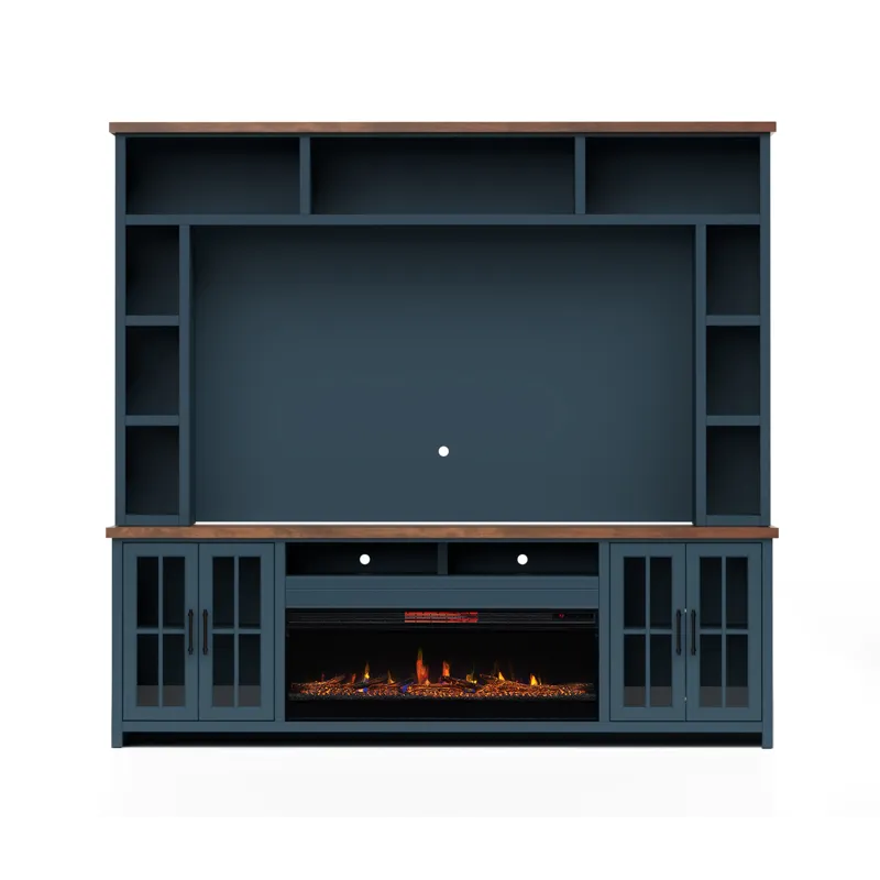 Nantucket - 97" Fireplace TV Stand - Blue Denim / Whiskey