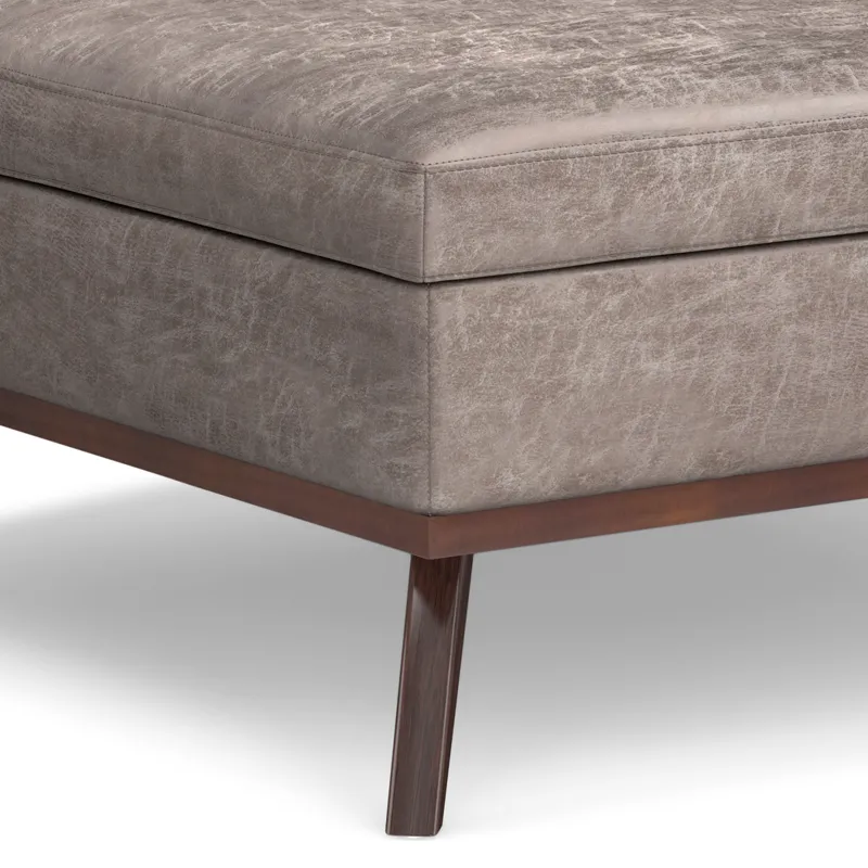 Owen - XL Square Coffee Table Storage Ottoman - Distressed Grey Taupe