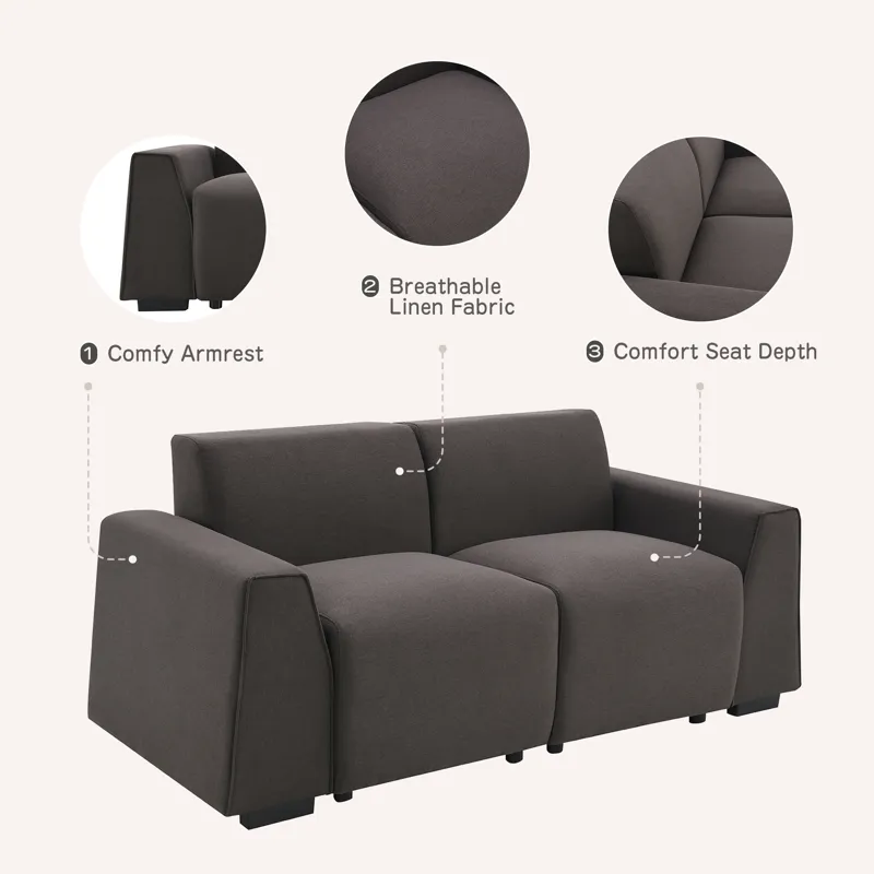 Modern Linen Sofa, Stylish And Minimalist 2-3 Seat Couch, Easy To Install, Exquisite Loveseat With Wide Armrests For Living Room - Dark Brown