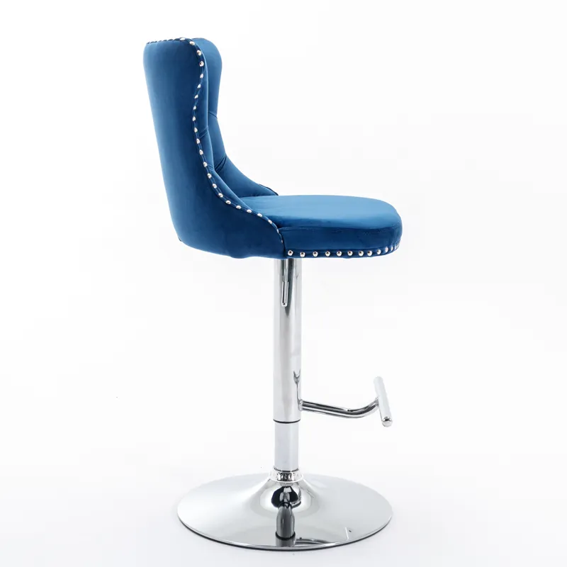 Swivel Velvet Barstools Adjusatble Seat Height From 25-33\", Modern Upholstered Chrome Base Bar Stoo