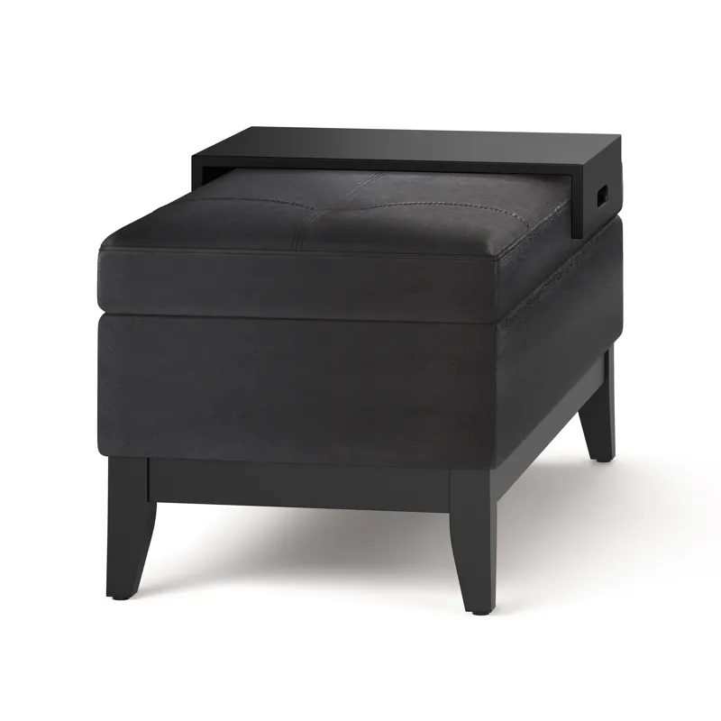 Oregon - Storage Ottoman Bench with Tray - Distressed Black