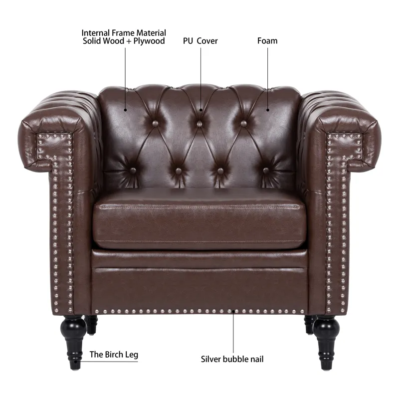 1 Seater Sofa For Living Room - Brown PU