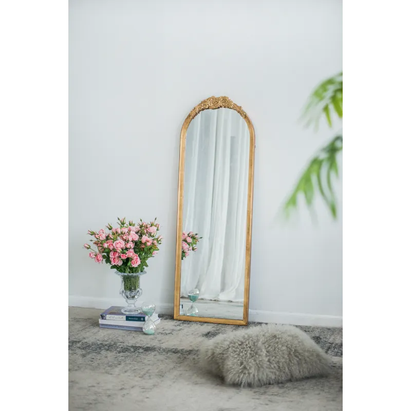Wood Floor Mirror, Full Body Mirror Dressing Make Up Mirror For Bathroom Bedroom Living Room - Gold