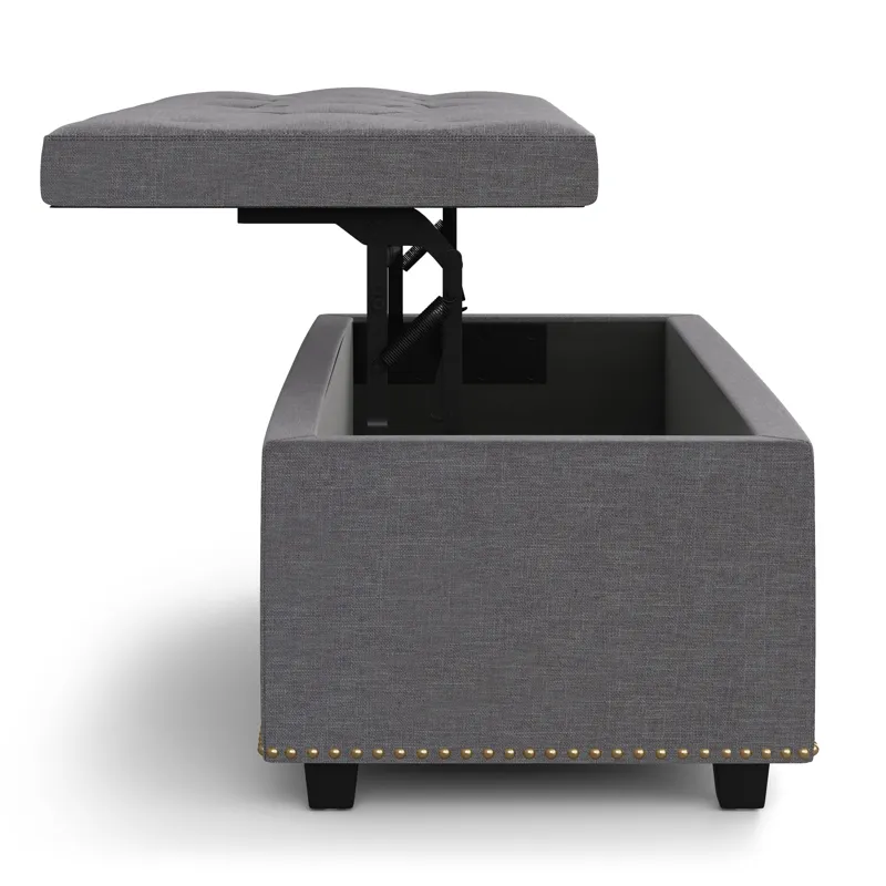 Hamilton - Lift Top Rectangular Storage Ottoman - Slate Grey