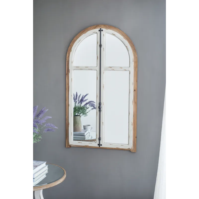 Arch Wood Wall Mirror - Brown Antique White