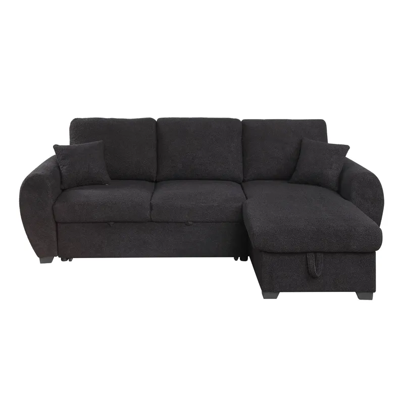 Veronica - Teddy Fleece Reversible Sleeper Sectional Sofa With Storage Chaise - Black