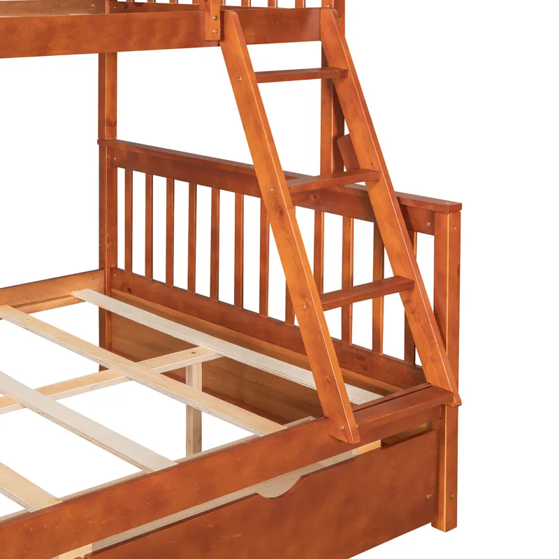 Twin Over Full Bunk Bed With Ladders And Two Storage Drawers - Walnut