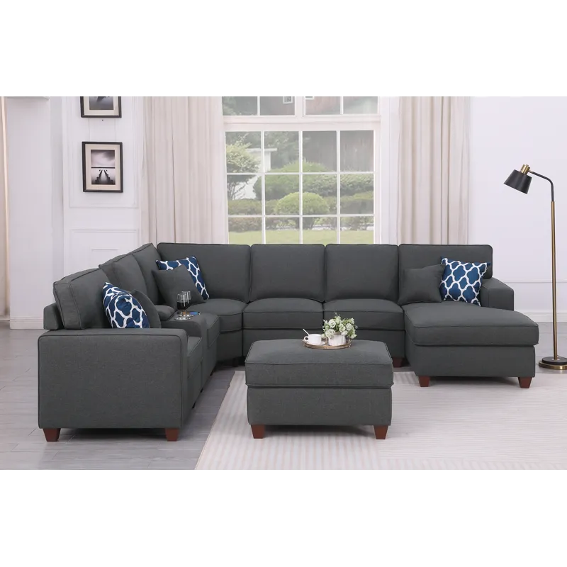 Tina - 8 Piece Upholstered Sectional With Ottoman - Dark Gray