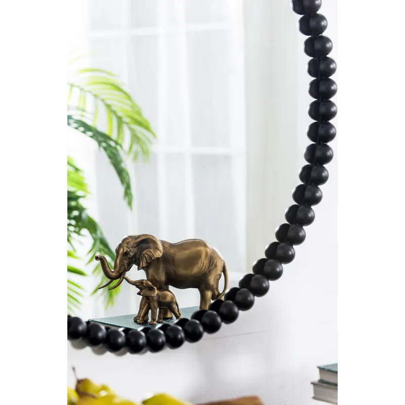 Circle Mirror With Metal Beaded Frame, Wall Mirror For Living Room Bedroom Entryway - Black
