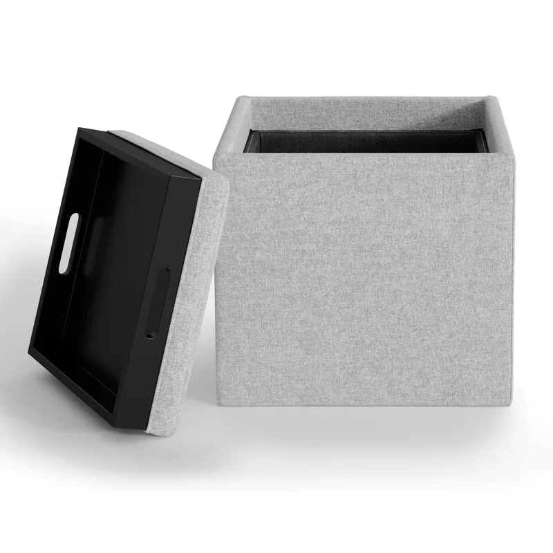 Rockwood - Cube Storage Ottoman with Tray - Cloud Grey